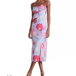 Vineyard Vines Pink, fuchsia, white and blue Strapless Sheath Dress🩷